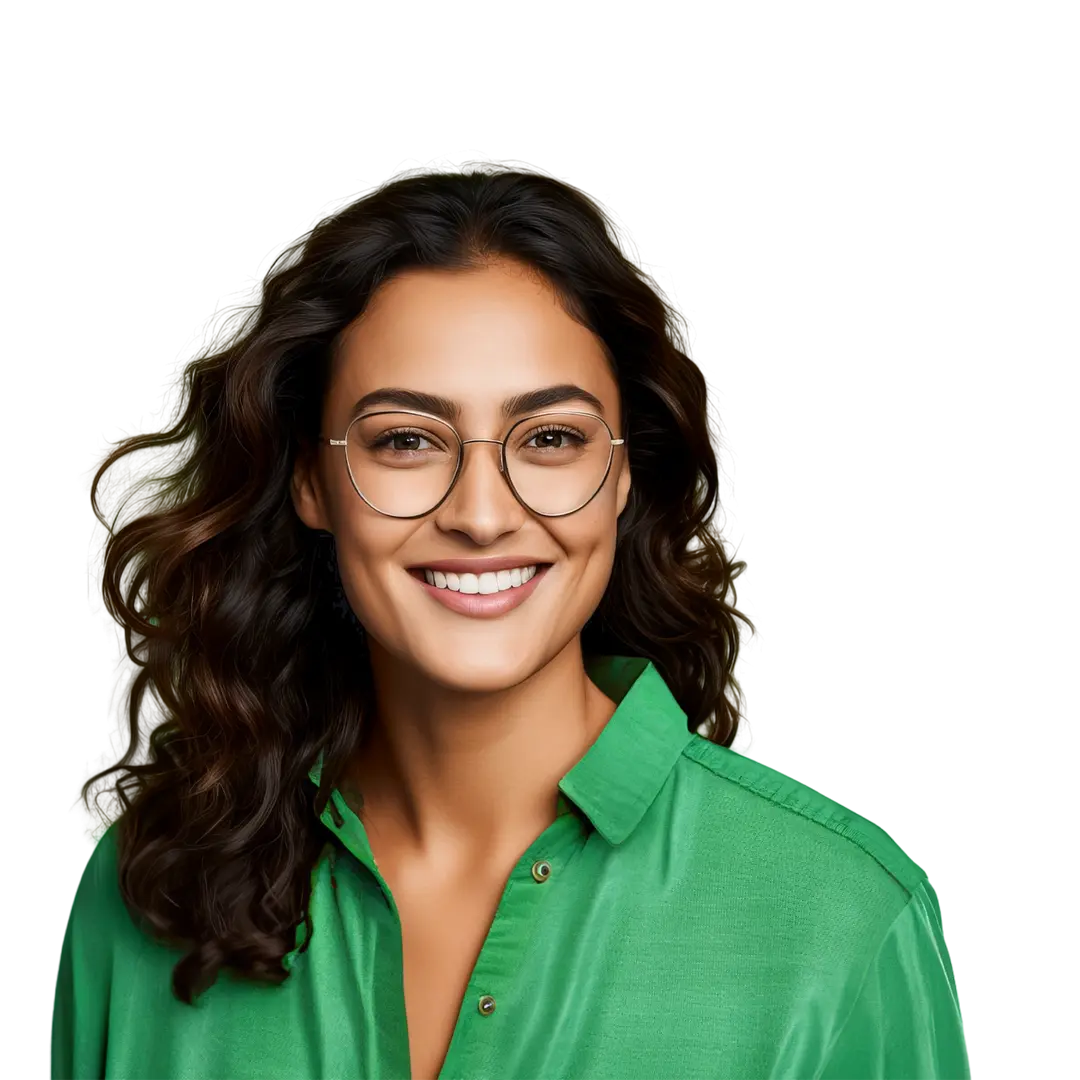 Young woman in green smiling