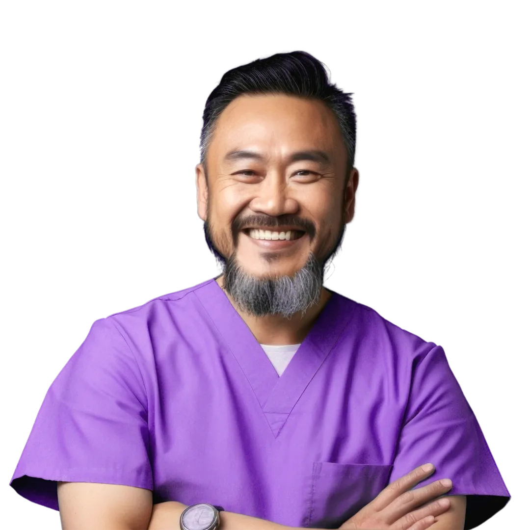 Asian bearded male nurse smiling