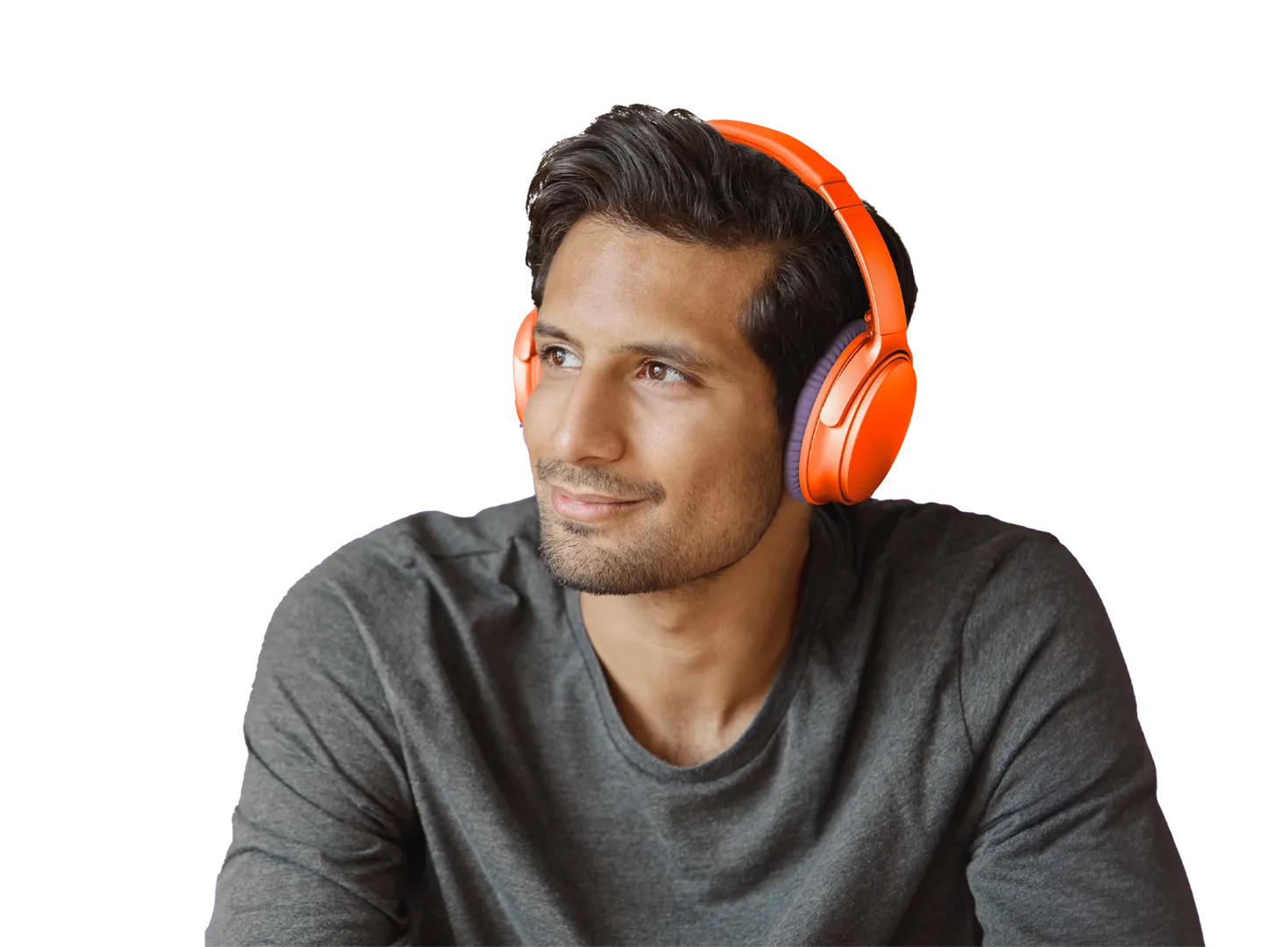 Latin male wearing orange headphones