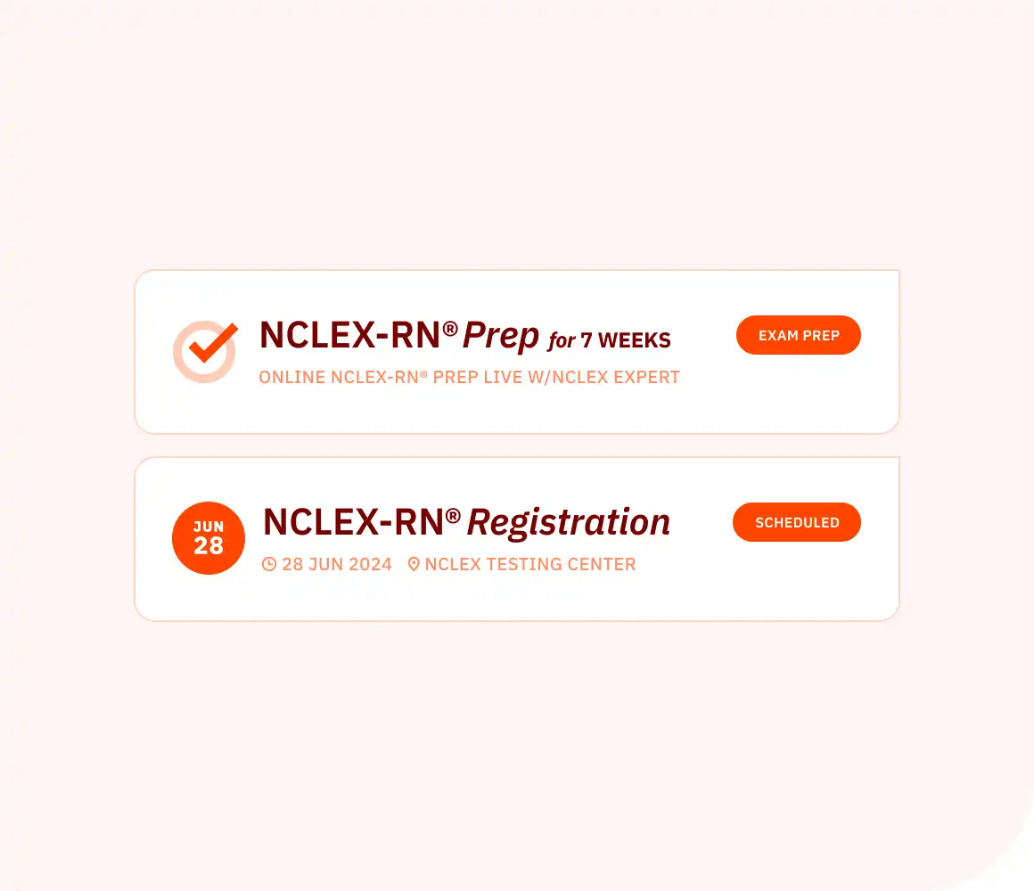 App notification displaying scheduled NCLEX exam date