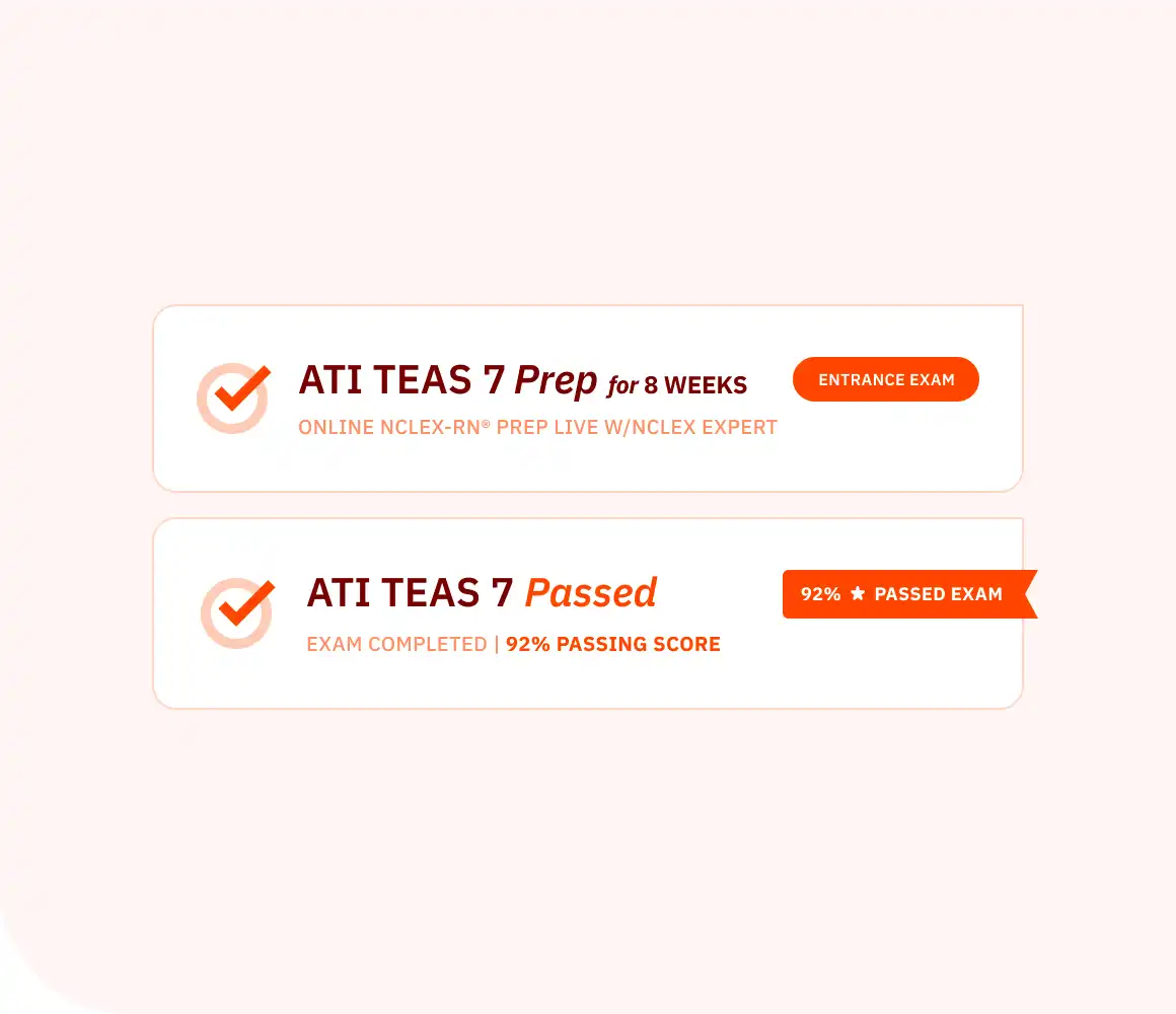 App notification displaying TEAS passed exam score