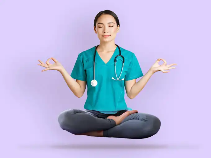 Smiling nurse meditating