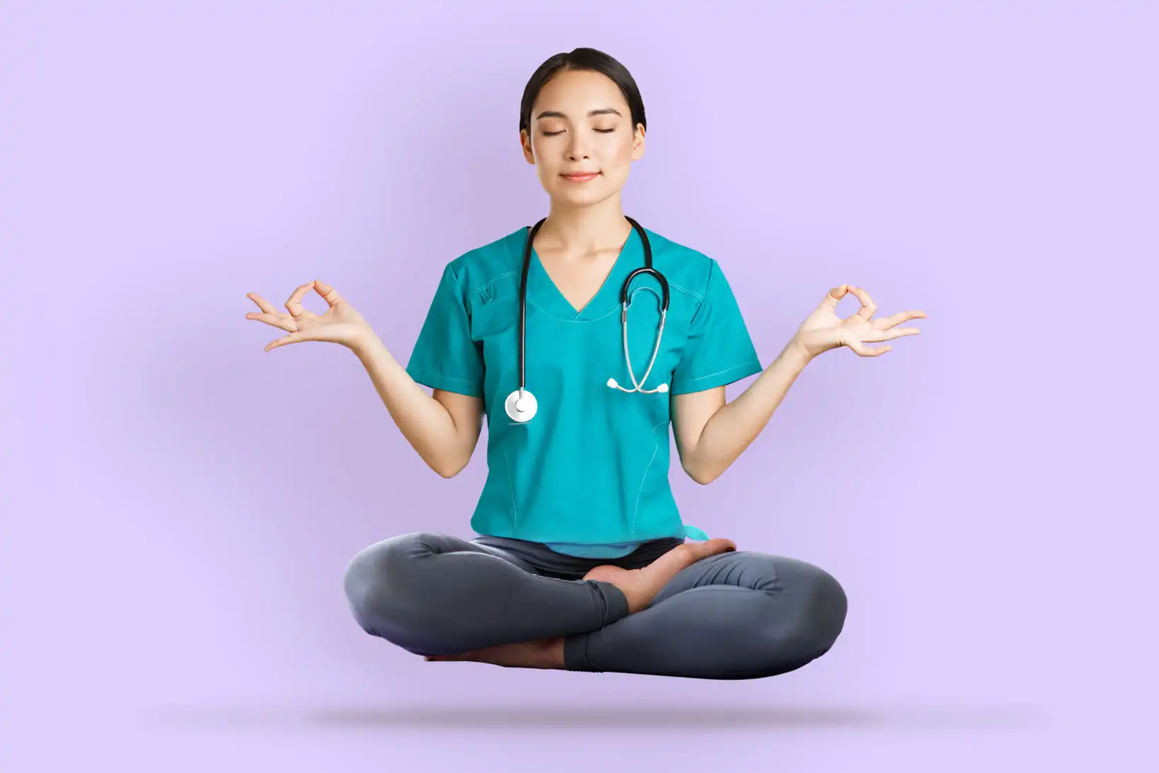 Smiling nurse meditating