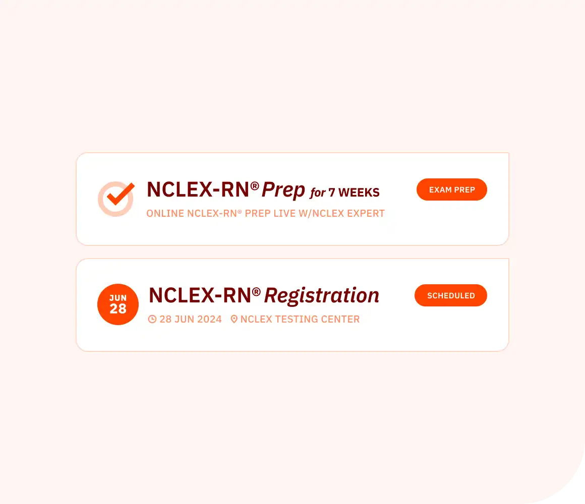 App notification displaying scheduled NCLEX exam date