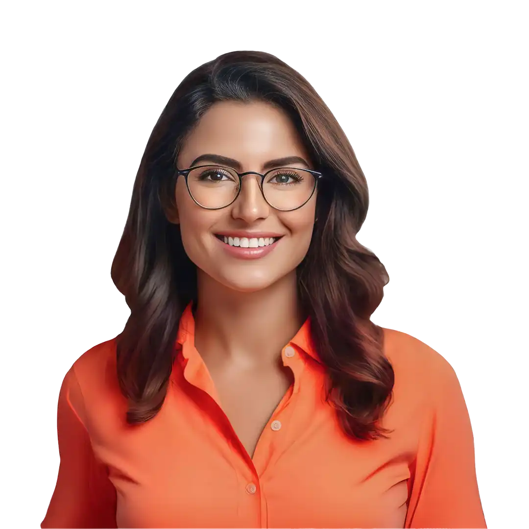 Smiling Healthcare Administrator wearing orange shirt