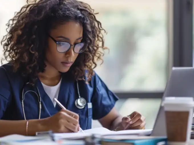 Nurse creating drug cards for her LPN to RN program