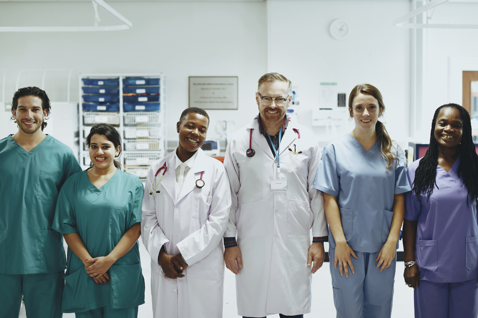 Registered nurses and doctors posing for the camera